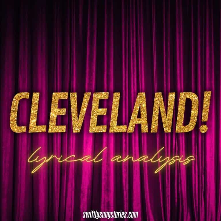 cover image: magenta stage curtain behind gold glitter title text: "Cleveland! Lyrical Analysis" by Swiftly Sung Stories